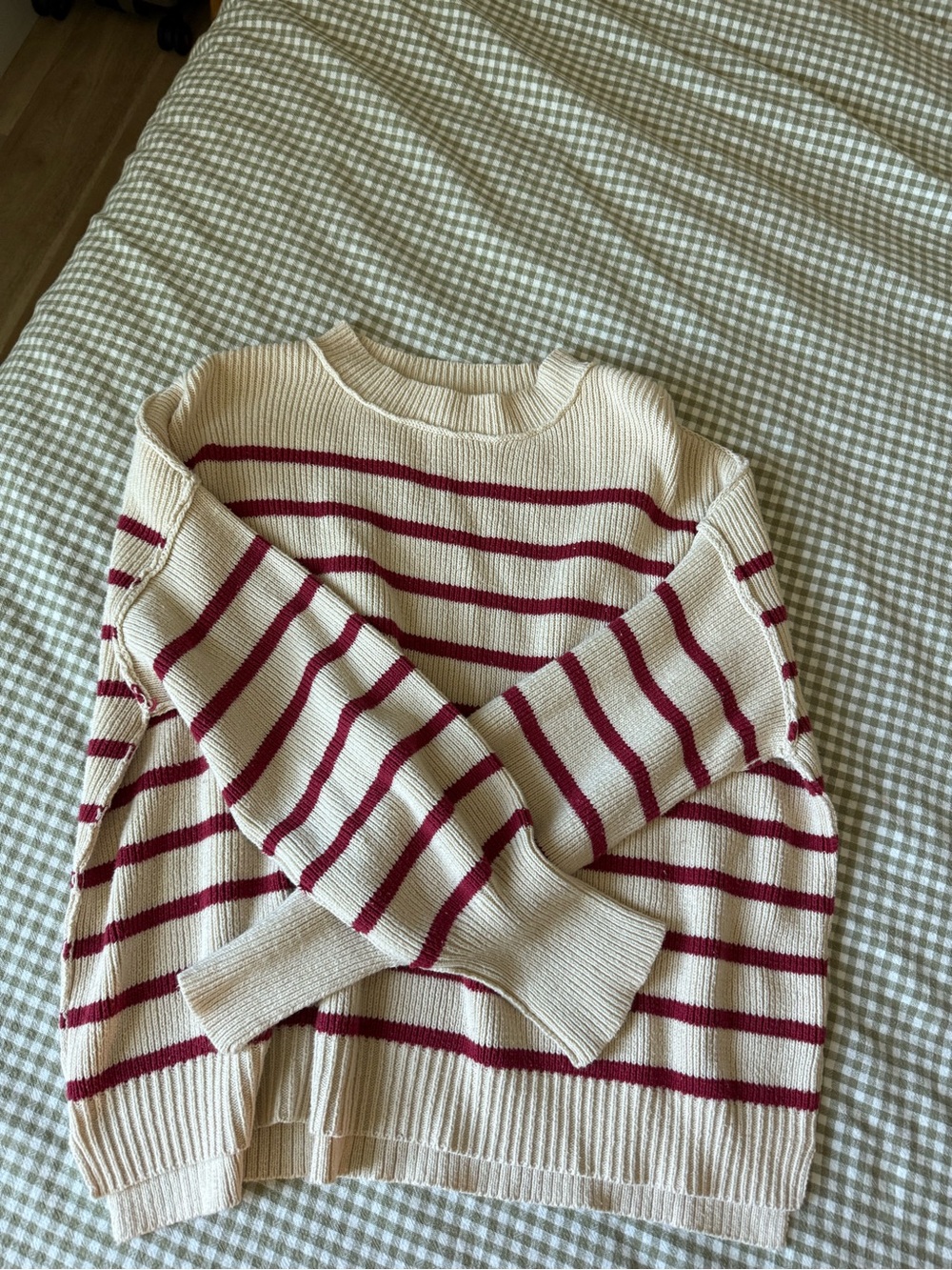Cream and Red Striped Women's Knit Sweater